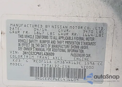 2014 Nissan Versa Note Sv from USA, damaged, VIN 3N1CE2CP6EL436609